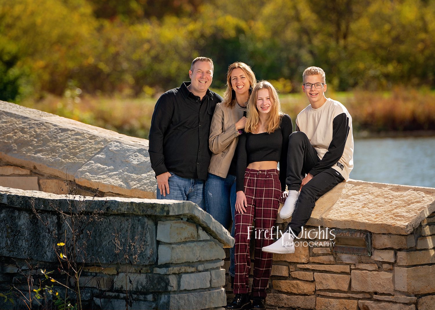 family on bridge
